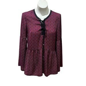 Daniel Rainn Women's Purple Geometric Tunic Blouse Bell Sleeves S